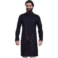 Divisive Men's Sequince Embroidered Cotton Blend Only Slim Fit Kurta (Dkrt230_L_Black)
