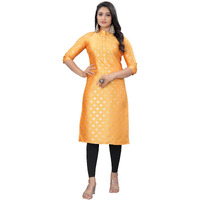 Gauri Laxmi Enterprise Women's Art Silk Blend Print Regular Regular Fit Kurti (Ld Foil Msd L_Mustard