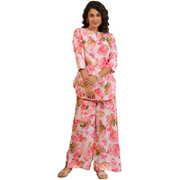 Greciilooks Women's Rayon Printed Regular Kurta Set (Gl-W2131&Tr1098_Pink_L)