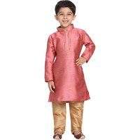 Jbn Creation Boys' Bubble Gum Pink And Rose Gold Silk Blend Kurta And Pyjama Set_Vasbk047Pnnprg_36