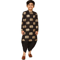 Kisah Kid's Full Sleeves Knee Length Cotton Blend Animal Print Black Kurta Dhoti Set (5-6Y)