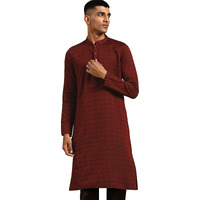 Kisah Mens Kurta, Silk Blend Jacquard Mandarin Collar Long Sleeves, Maroon Ethnic Wear For Men, 42