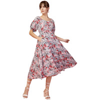 Oomph! Flared Dress For Women Stylish | Long One Piece For Women | Puff Sleeve Long Dress | Floral Print Maxi One Piece | Western & Fusion Wear Blush Pink