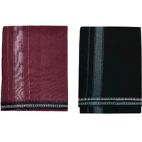 Prakasam Cotton Fine Quality Mens Kerala Style Thalapathi Border Single (1.28X2.00 Mtrs) -Dhoti-Kerala Single Mundu (Pack Of 2 Dhoties)- Black:Cherry