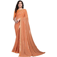 Pratham Blue Women's Sequins Georgette Fancy Saree With Blouse Piece (Pb-102_Orange)