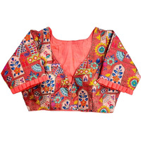 Pujia Mills Women's Heavy Phantom Silk Floral Digital Print Codding Embroidery Half Sleeve Peach Blouse(Pp Frill Peach_38)