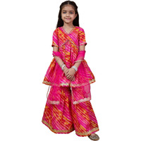 Pspeaches Girl's Cotton Blend 1 Kurti, 1 Sharara, 1 Dupatta (Sha-Magentastripe-10-12Y_Magenta