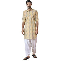 See Designs Men Spread Collar Yellow Regular Pure Cotton Pathani Full Sleeve Kurta With White Salwar - Sd2Mpkt_116003Xl