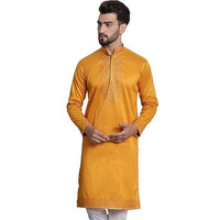 Sojanya (Since 1958 Men's Pure Silk Mustard Kurta With Heavy Embroidery On Neck & Sleeves