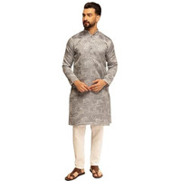 Sojanya (Since 1958 Men's Jacquard Silk Woven Design Blue Kurta With White Pyjama