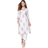Fabindia Women's Cotton Silk Printed Regular Kurta (1037300White- White-Purple