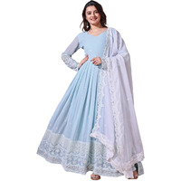 Fashion Basket Faux Georgette Sequins Long Dress For Women (In, Alpha, M, Regular, Sky Blue)