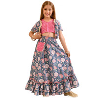 Pspeaches Girl's Cotton Lehenga Choli (L-Navypinkjaal_Navy_10-11Y)