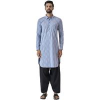 See Designs Light Grey & Black Cotton Regular Fit Printed Kurta Set Shirt Collar_Sdmpkt117004M