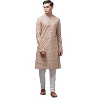 See Designs Men Beige And Maroon Hand Block Print Sustainable Straight With Kurta Pyjama - Sdkt96401L (L)