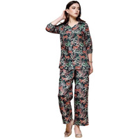 Selvia Women's Magic Slub Regular Sleeve Collar Neck 2 Piece Co-Ords Set (604Ctk10941-M_Dark Green, Multi)