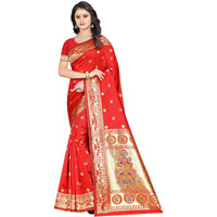 Sugathari Women's Banarasi Saree Pure Kanjivaram Silk Saree Soft New Ladies 2023 Design Wear Pattu Sarees Latest Cotton Party Sari Collections With Blouse Piece For Wedding Sadi (Sam Pari-103 Red)