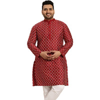 Sojanya Plus (Since 1958) Men's Maroon Silk Blend Long Kurta With Multi Color Embroidery