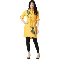 Dhruvi Trandz Women's Slub Rayon Straight (Kurti-Style New_Yellow_S)