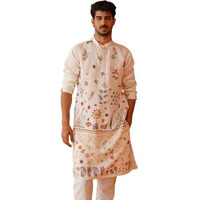Jompers White Floral Embroidered And Sequins Kurta Set (White, S)