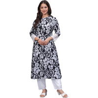 Rytras Women's Pure Cotton Printed A-Line Kurta Set With Palazzo Pants - Ethnic Wear, Black(Ryt619-New,M)