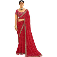 Satrani Women's Pure Georgette Saree (2302St124_Cherry Red)