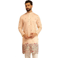 Sojanya (Since 1958 Men's Cotton Silk Daman Embroidered Peach Long Kurta