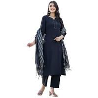 Varanga Women Black Crepe Gota Kurta With Bottom And Dupatta