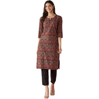 Fabindia Women's Cotton Ethnic Motifs Regular Fit Kurta (1038266Maroon_Maroon