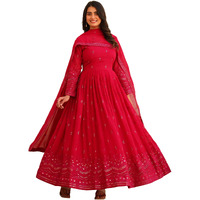 Fashion Basket Women's Georgette Anarkali Lond Dress With Duptta Pink