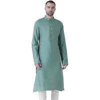 Kisah Men Seafoam Green Solid Straight Kurta Full Sleaves, Knee Length, Straight, Regular Fit, Mandarin Collar Ethnic Casual Wear