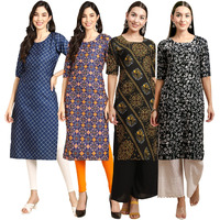 Pinkmint Women's Crepe Digital Print Straight Kurta [Pack Of 4](Tv-364-369-390-388-L)