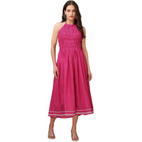 Purvaja Womens Halter Neck Fit & Flared Cotton Blend Dress (Floe-040-Xxl_Pink)