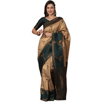 Satrani Women's Silk Blend Banarasi Jacquard Saree With Unstitched Blouse Piece (4071S217N_Beige & Copper & Dark Green)
