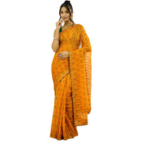 Satrani Women's Georgette Bandhani Printed Stone Work Self Woven Saree With Unstitched Blouse Piece (4020S572N_Turmeric Yellow)