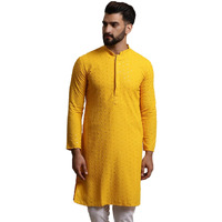 Sojanya (Since 1958 Men's Pure Cotton Mustard Sequence Long Kurta