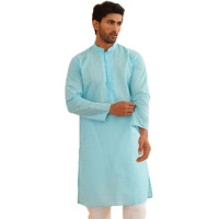 Sojanya (Since 1958 Men's Pure Cotton Sky Blue Chikankari Only Long Kurta