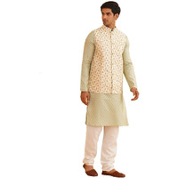 Sojanya Classic Men's Silk Blend Kurta Set With Embroidered Nehru Jacket & Churidar  Since 1958