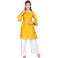 Aarika Girl's Cotton Kurti Palazzo Set (Pl-A-13_Yellow-White_38)
