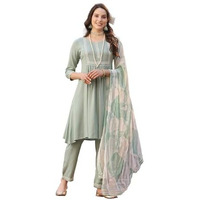 Stylum Women's Solid Rayon A-Line Kurta Pant Dupatta Set (Kpdgreenmegha40_Pista Green, L)