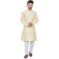 Be Active Men's Embroidered Lucknowi Beige Kurta Set || Men Kurta Pajama || Men Kurta Pajama Set || Kurta Pajama For Men (Rfsk0013 9 Set Xl)