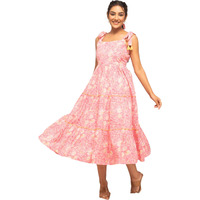 Fiorra Women's Peach Cotton Floral Printed Western Dress Dr0003