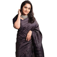 Flosive Women's Banarasi Silk Pure Jacquard Saree With Blouse (Royal Black)