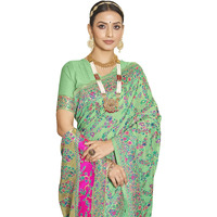 Glory Sarees Women's Kashmiri Cotton Woven Saree With Blouse Piece (Heritage_Silk111_Pista)