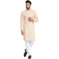 Jompers Men's Embroidered Pure Cotton Kurta Pyjama Set. (Orange,L)