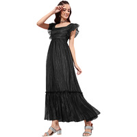 Miss Chase Women's Black Square Neck Layered Ruffles Sleeve Floral Patterned Tiered Georgette Maxi Dress (Mcaw22D16-27-62-02, Black, Xs)