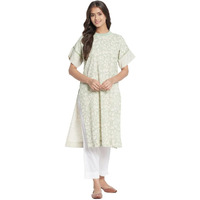 Fabindia Women's Cotton Linen Regular Kurta (209995401_White
