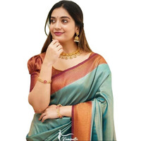 Flosive Women's Present Banarasi Soft Lichi Silk Saree Beautiful Jacquard Rich Pallu Design Work Zari Woven Kanjivaram Silk Style Saree With Soft Lichi Silk Blouse Piece Ayn Royal Mix (Rama)