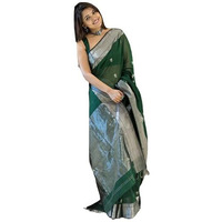 Flosive Women's Cotton Woven Soft Silk Saree With Blouse Piece Multicolor (Green)