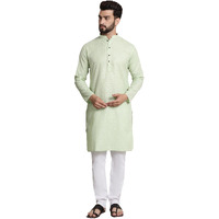 Sojanya (Since 1958 Men's Cotton Blend Green Checked Kurta And White Churidar Pyjama Set